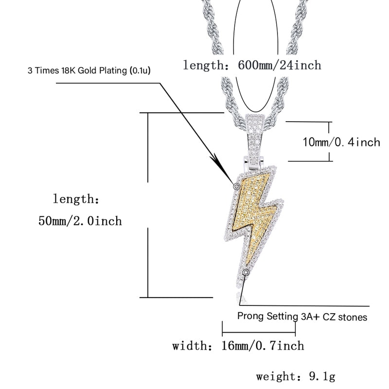 TOPGRILLZ Iced Out Bling Lightning Pendants With Tennis Chain Copper Material AAA Cubic Zircon Men&#39;s Hip Hop Jewelry Gift - Random the Ghost