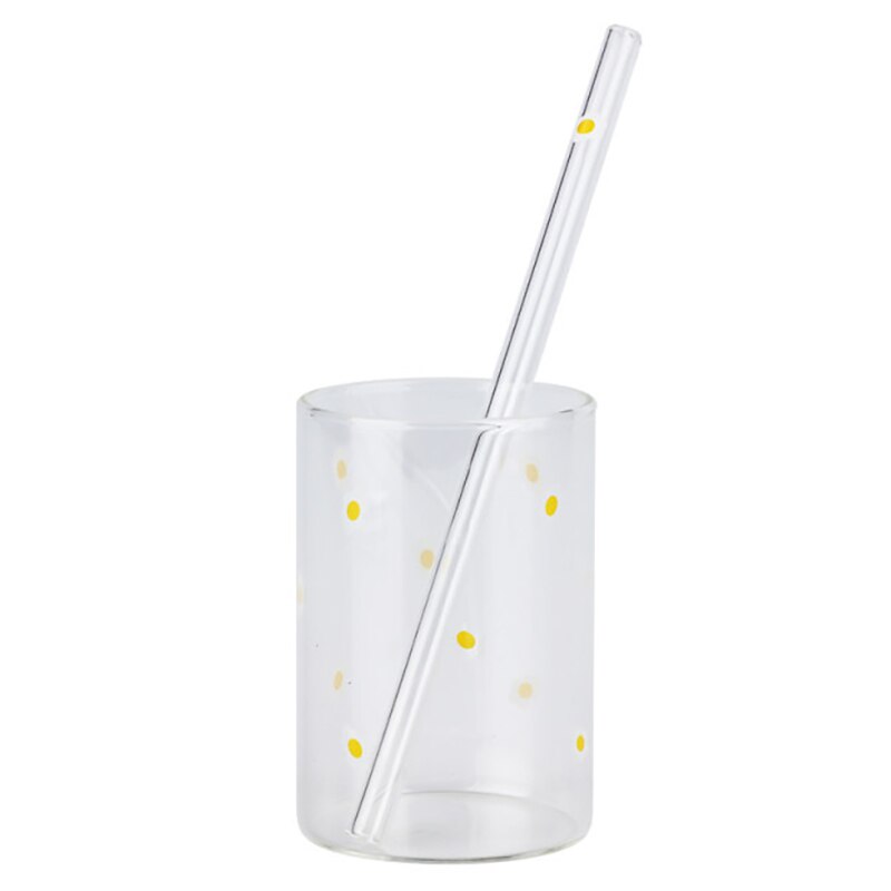 VIP LINK 2pc Cute Printing Straws Glass Cup Fruit Pattern Transparent Milk Water Cup Heat Resistant Coffee Tea Drinkware Cup - Random the Ghost