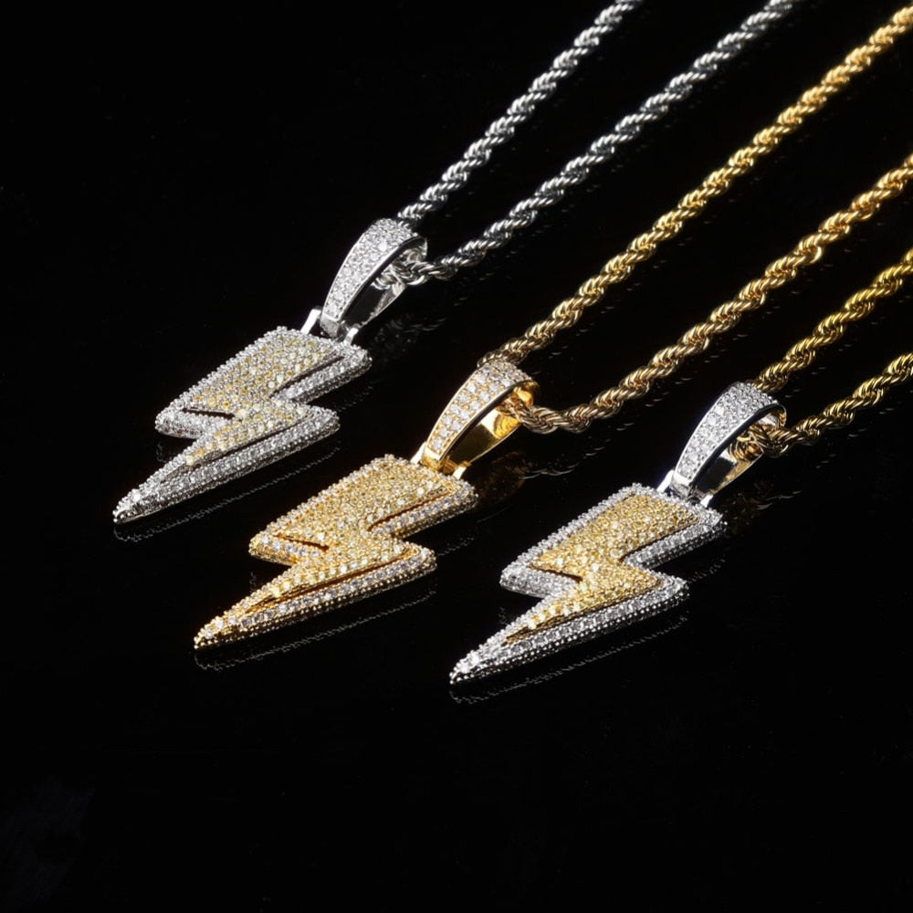 TOPGRILLZ Iced Out Bling Lightning Pendants With Tennis Chain Copper Material AAA Cubic Zircon Men&#39;s Hip Hop Jewelry Gift - Random the Ghost