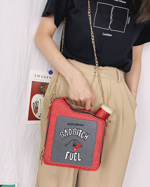 Fun Gasoline Bottle Design Crossbody Bag for Women Purses and Handbags Shoulder Chain Bag Glittery Clutch Female Novelty Totes - Random the Ghost