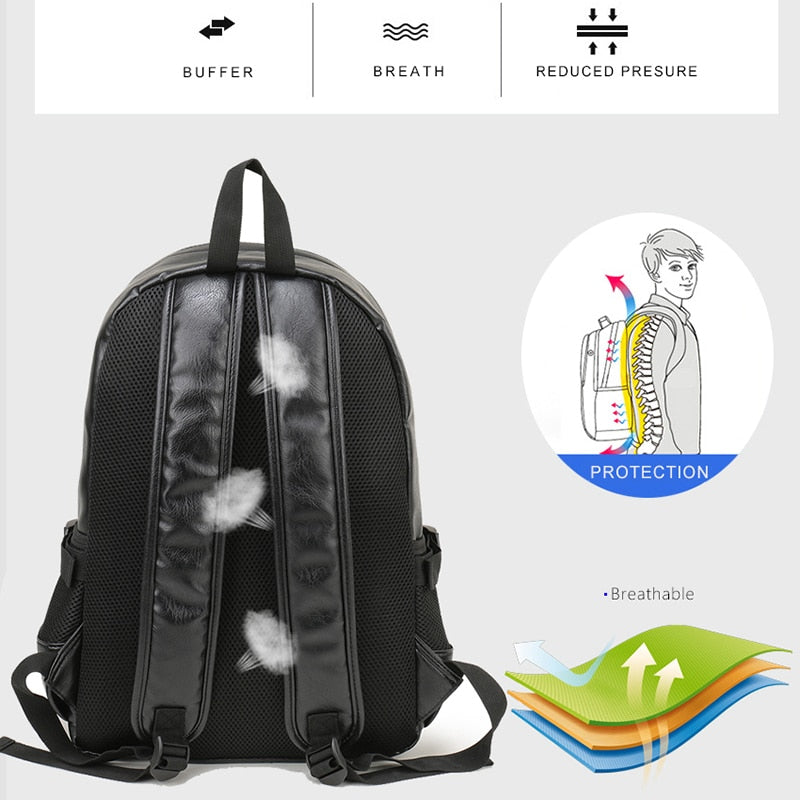 VORMOR Brand Men Backpack Leather School Backpack Bag Fashion Waterproof Travel Bag Casual Leather Book Bag Male - Random the Ghost