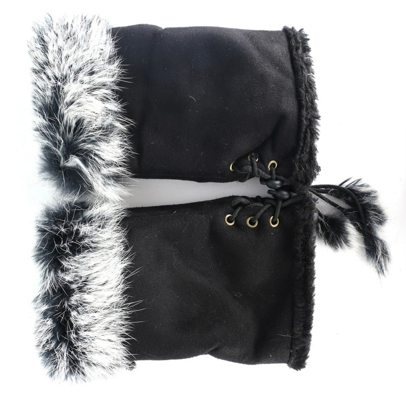 1 Pair Women Winter Warm Gloves Sexy Faux Rabbit Fur Hand Wrist Warmer Fingerless Gloves - Random the Ghost