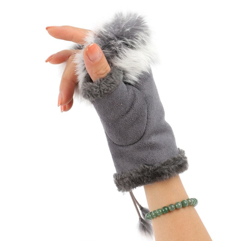 1 Pair Women Winter Warm Gloves Sexy Faux Rabbit Fur Hand Wrist Warmer Fingerless Gloves - Random the Ghost