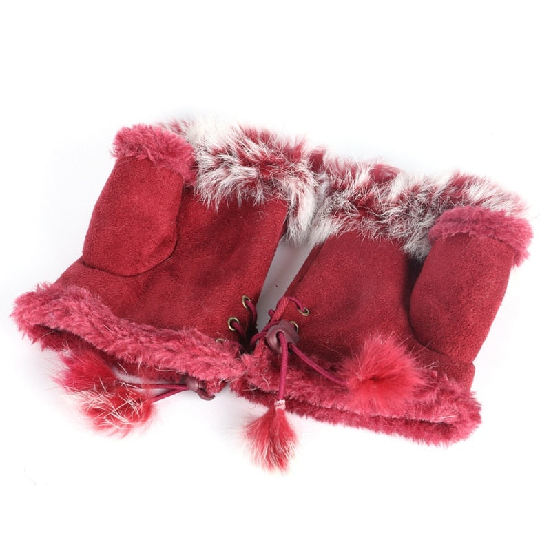 1 Pair Women Winter Warm Gloves Sexy Faux Rabbit Fur Hand Wrist Warmer Fingerless Gloves - Random the Ghost