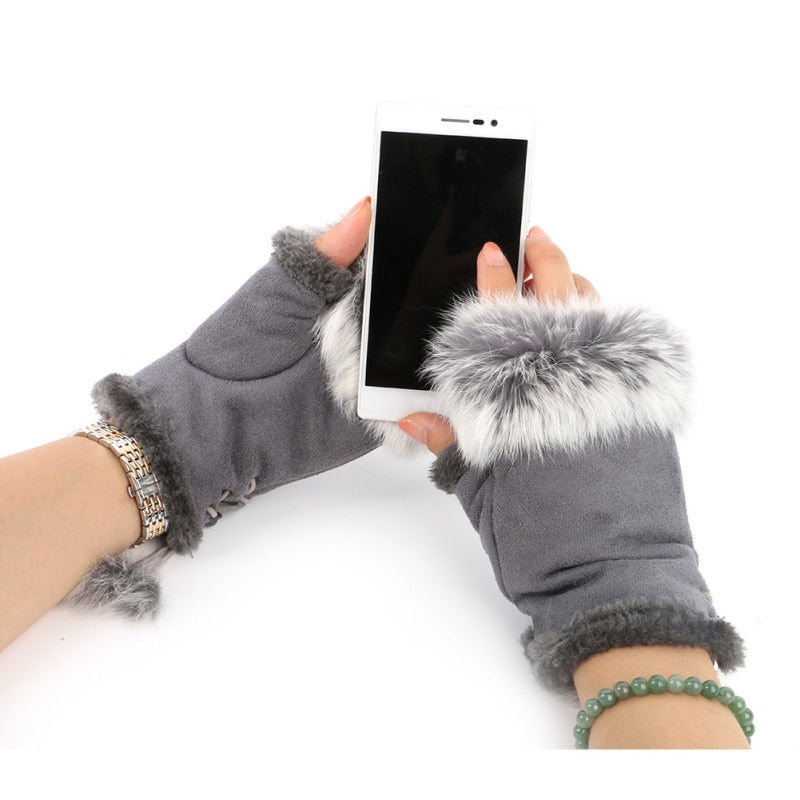 1 Pair Women Winter Warm Gloves Sexy Faux Rabbit Fur Hand Wrist Warmer Fingerless Gloves - Random the Ghost