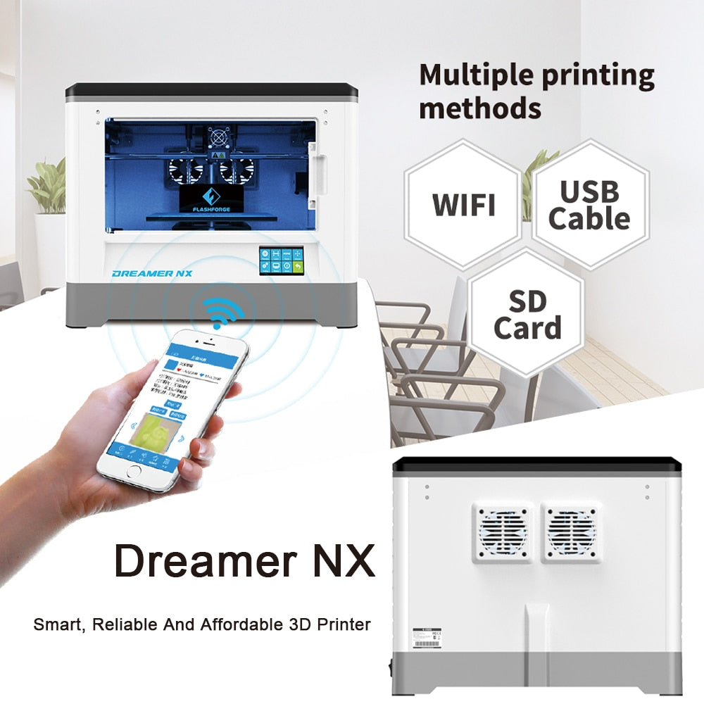 Flashforge 3D Printer Dreamer NX Fully Assembled Single Extruder Wireless Connection DIY 3d Printer Kit with Lock for Family Use - Random the Ghost