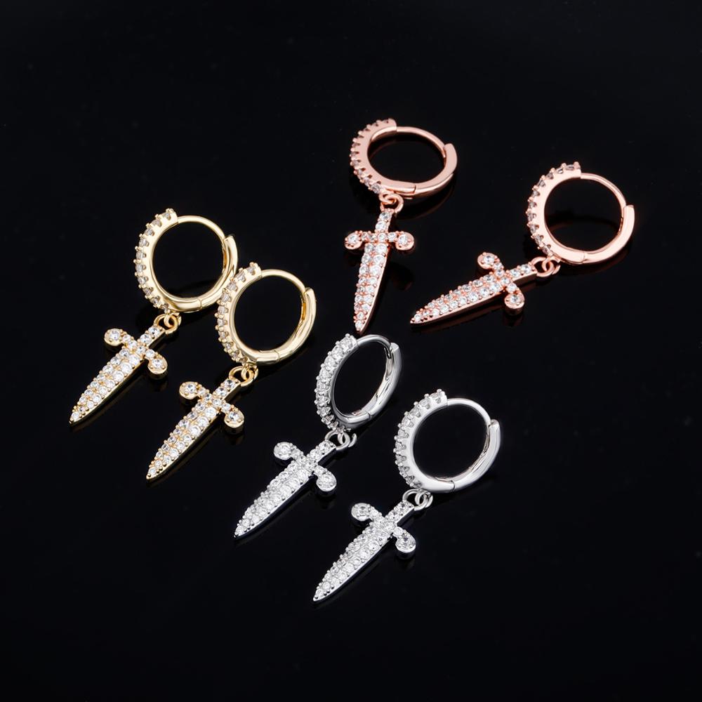 TOPGRILLZ New Ice Out Sword Dagger Earring Full Iced Cubic Zirconia High Quality Copper Hip Hop Fashion Jewelry Gift For Party - Random the Ghost