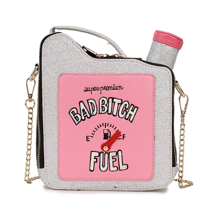 Fun Gasoline Bottle Design Crossbody Bag for Women Purses and Handbags Shoulder Chain Bag Glittery Clutch Female Novelty Totes - Random the Ghost