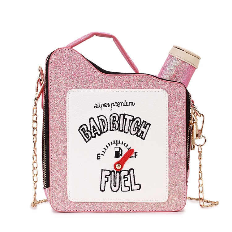 Fun Gasoline Bottle Design Crossbody Bag for Women Purses and Handbags Shoulder Chain Bag Glittery Clutch Female Novelty Totes - Random the Ghost