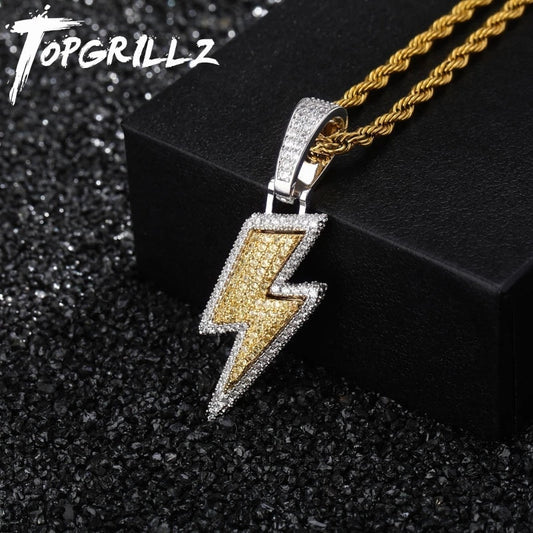 TOPGRILLZ Iced Out Bling Lightning Pendants With Tennis Chain Copper Material AAA Cubic Zircon Men&#39;s Hip Hop Jewelry Gift - Random the Ghost