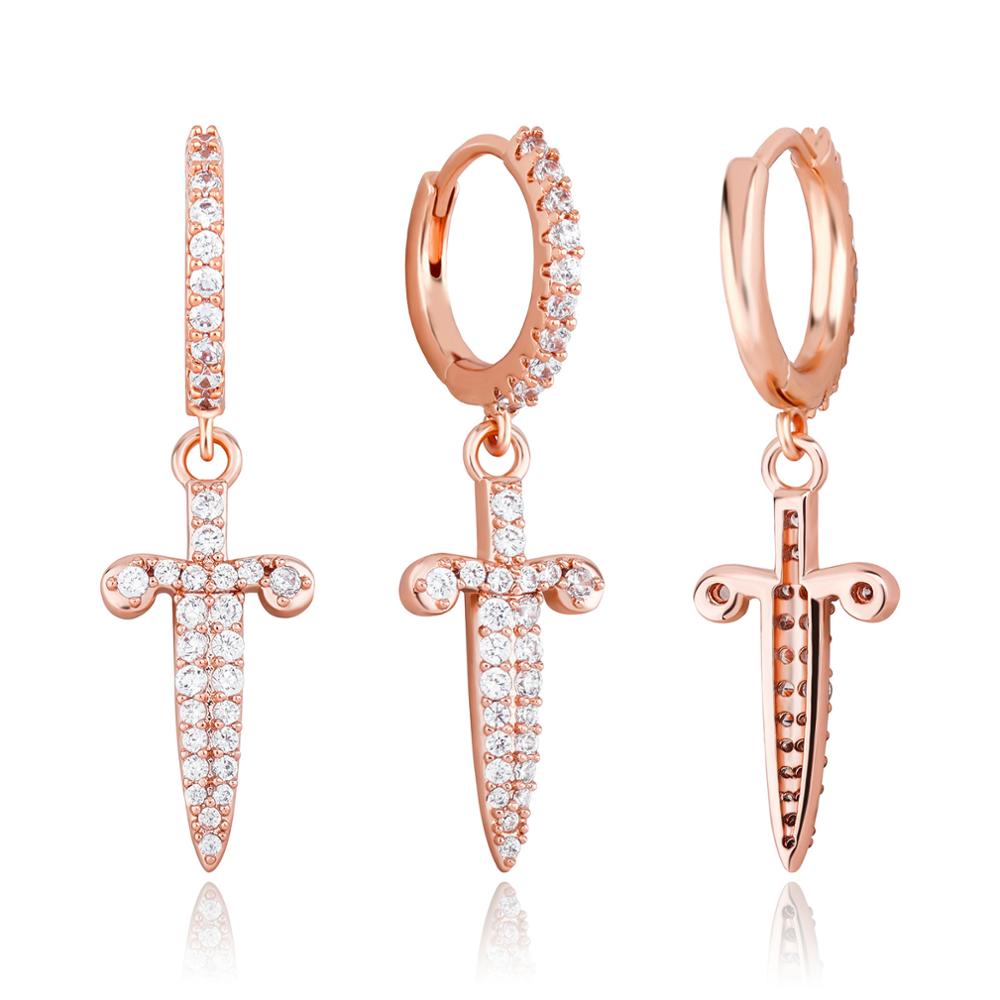 TOPGRILLZ New Ice Out Sword Dagger Earring Full Iced Cubic Zirconia High Quality Copper Hip Hop Fashion Jewelry Gift For Party - Random the Ghost