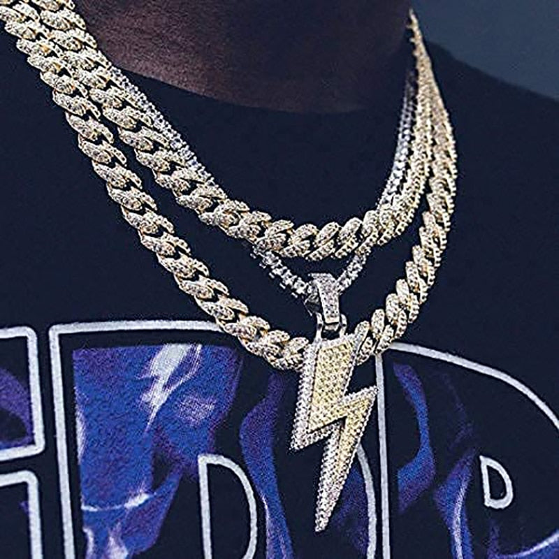 TOPGRILLZ Iced Out Bling Lightning Pendants With Tennis Chain Copper Material AAA Cubic Zircon Men&#39;s Hip Hop Jewelry Gift - Random the Ghost