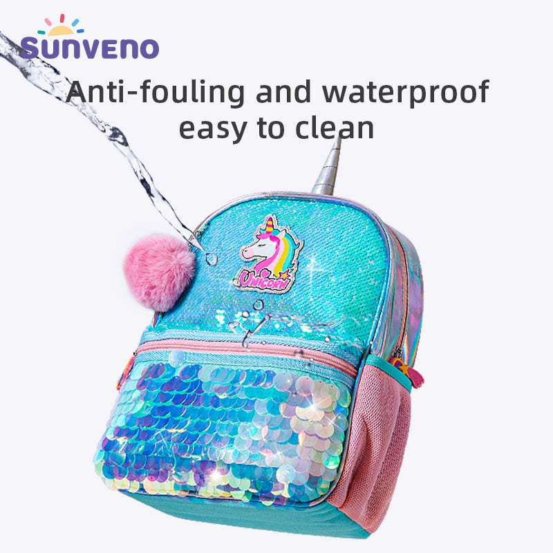 Sunveno Children&#39;s Backpack for Girls Pre-School Bag for Kindergarten Elementary - Reversible Sequin,Unicorn ,Lightweight Gift - Random the Ghost