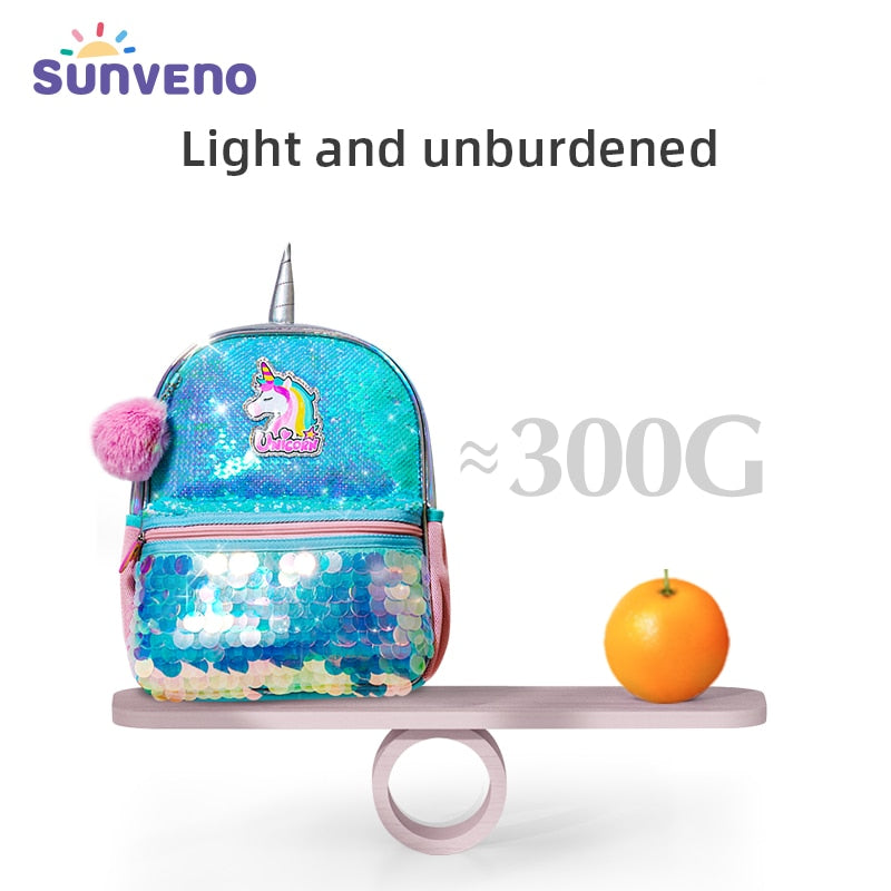 Sunveno Children&#39;s Backpack for Girls Pre-School Bag for Kindergarten Elementary - Reversible Sequin,Unicorn ,Lightweight Gift - Random the Ghost