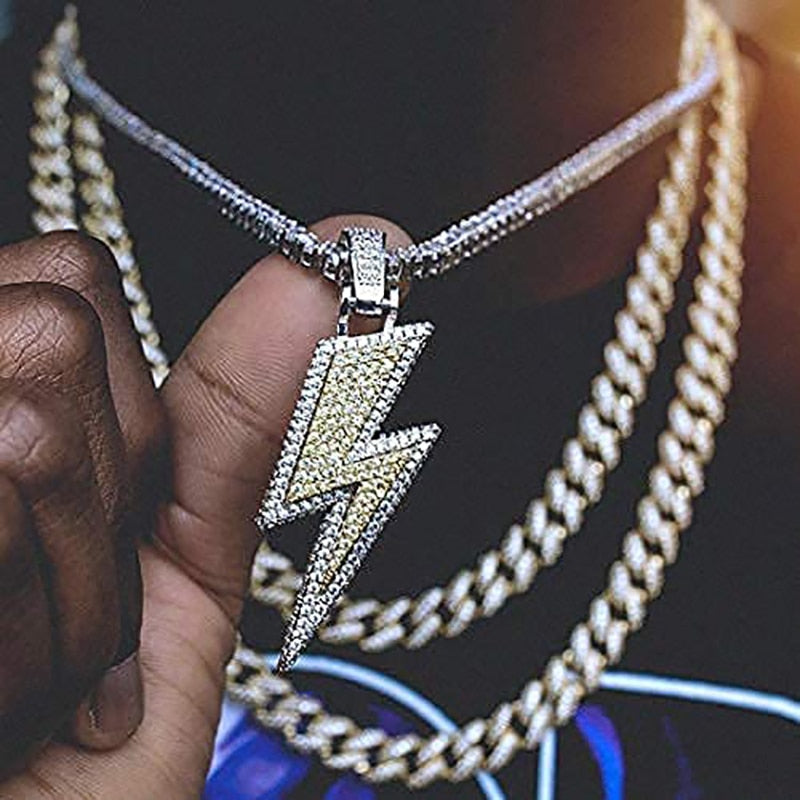 TOPGRILLZ Iced Out Bling Lightning Pendants With Tennis Chain Copper Material AAA Cubic Zircon Men&#39;s Hip Hop Jewelry Gift - Random the Ghost